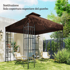 Outsunny 3x3m UPF30+ 2-Tier Coffee Polyester Garden Gazebo Cover