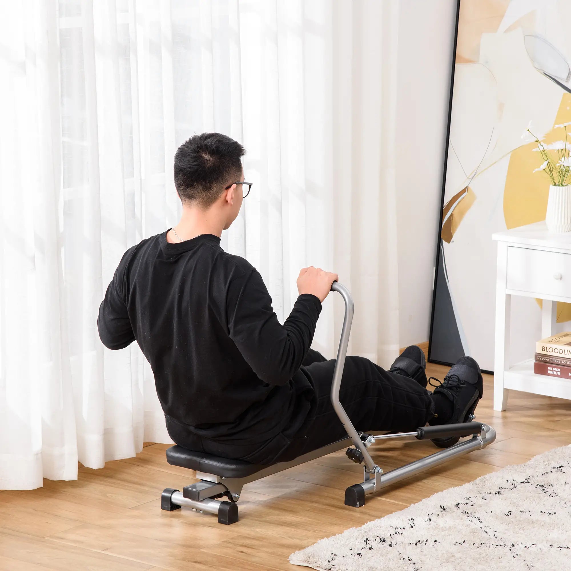 Folding Rowing Machine, 4 Resistance Levels and Display, Steel and ABS, 129x70x70 cm - Borge' Group Limited
