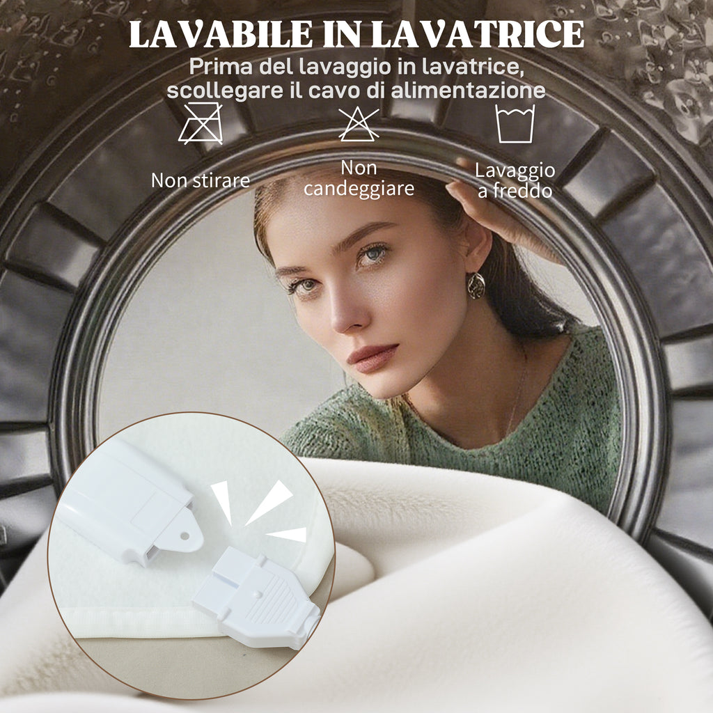 Electric Blanket 160x140 cm with 5 Heat Levels and 2 Independent Control Zones, in White Polyester