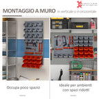 44PCS Adjustable and Removable Tool Boxes, Wall Mounted, PP, Red Grey, 54x22x95cm