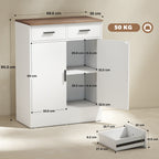 Modern Sideboard with 2 Drawers and 2 Doors, Adjustable Internal Shelf, White and Wood