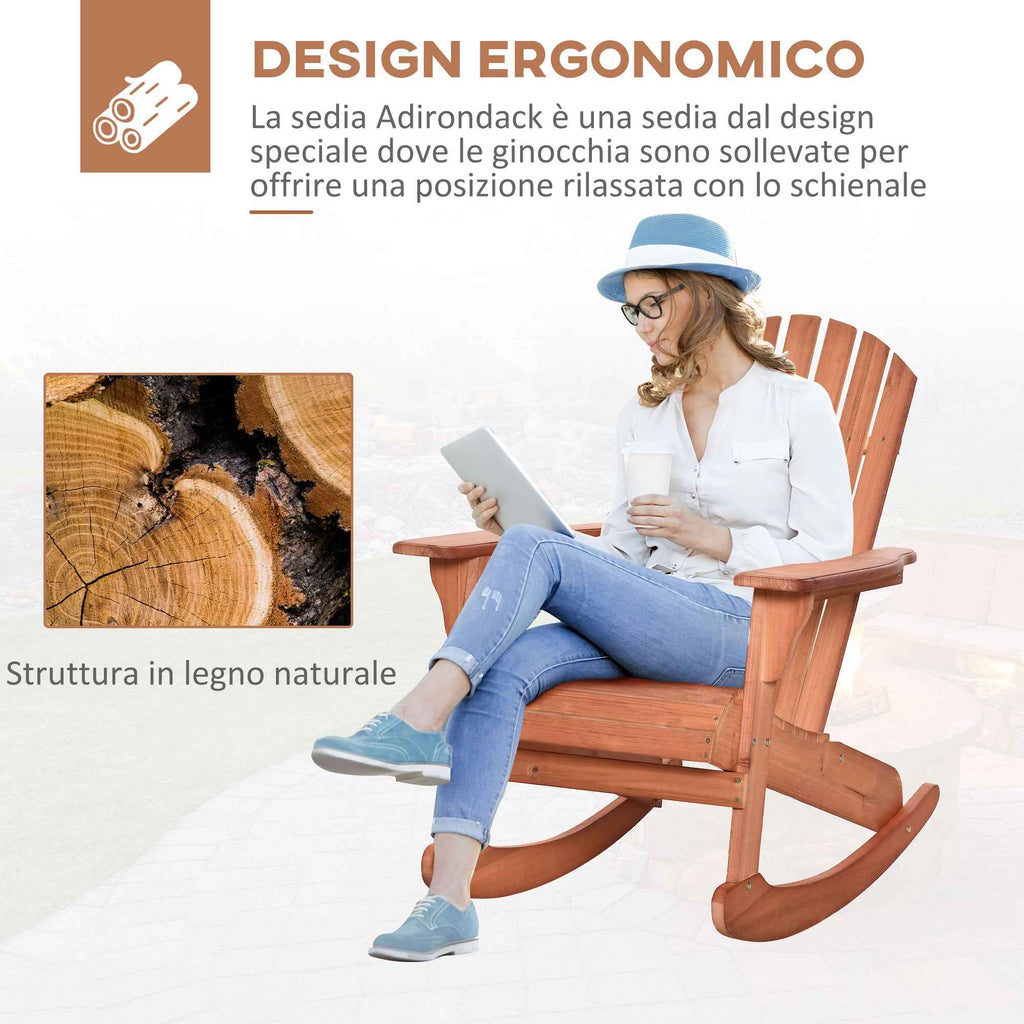 Outsunny Wooden Adirondack Chair, Waterproof Garden and Outdoor Rocking Chair, 77x94x97cm Teak