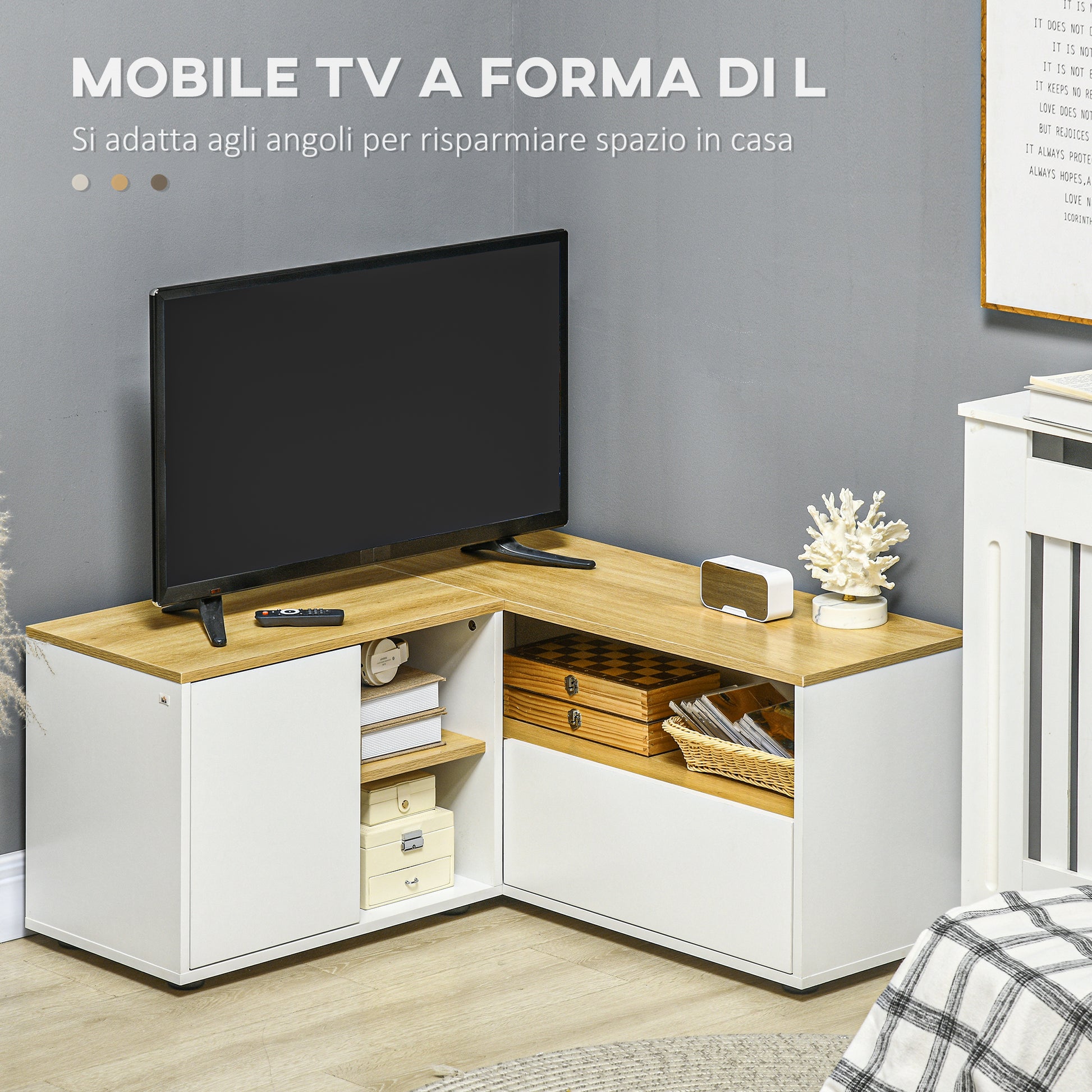 Homcom Mobile TV A L for 40 "TV with 3 open shelves and 2 lockers, in chipboard, 90x90x45 cm - Borgè