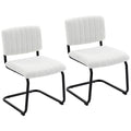 HOMCOM Set of 2 Upholstered Dining Chairs in Teddy Fabric, Metal Sled Frame, Cream White