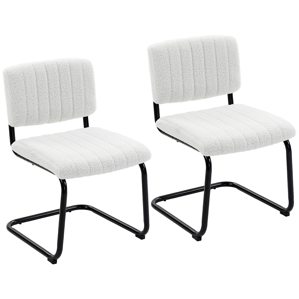 HOMCOM Set of 2 Upholstered Dining Chairs in Teddy Fabric, Metal Sled Frame, Cream White