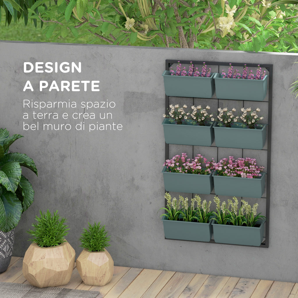 Outsunny 4-Tier Wall-Mounted Vertical Vegetable Garden with 8 Pots, Steel and Plastic, 52x14x90 cm, Dark Green and Black