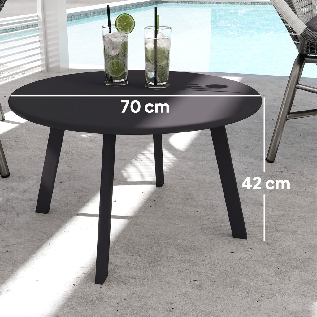 Round Garden Coffee Table in Industrial Style with Non-Slip Feet, in Metal, Ø70x42 cm, Black