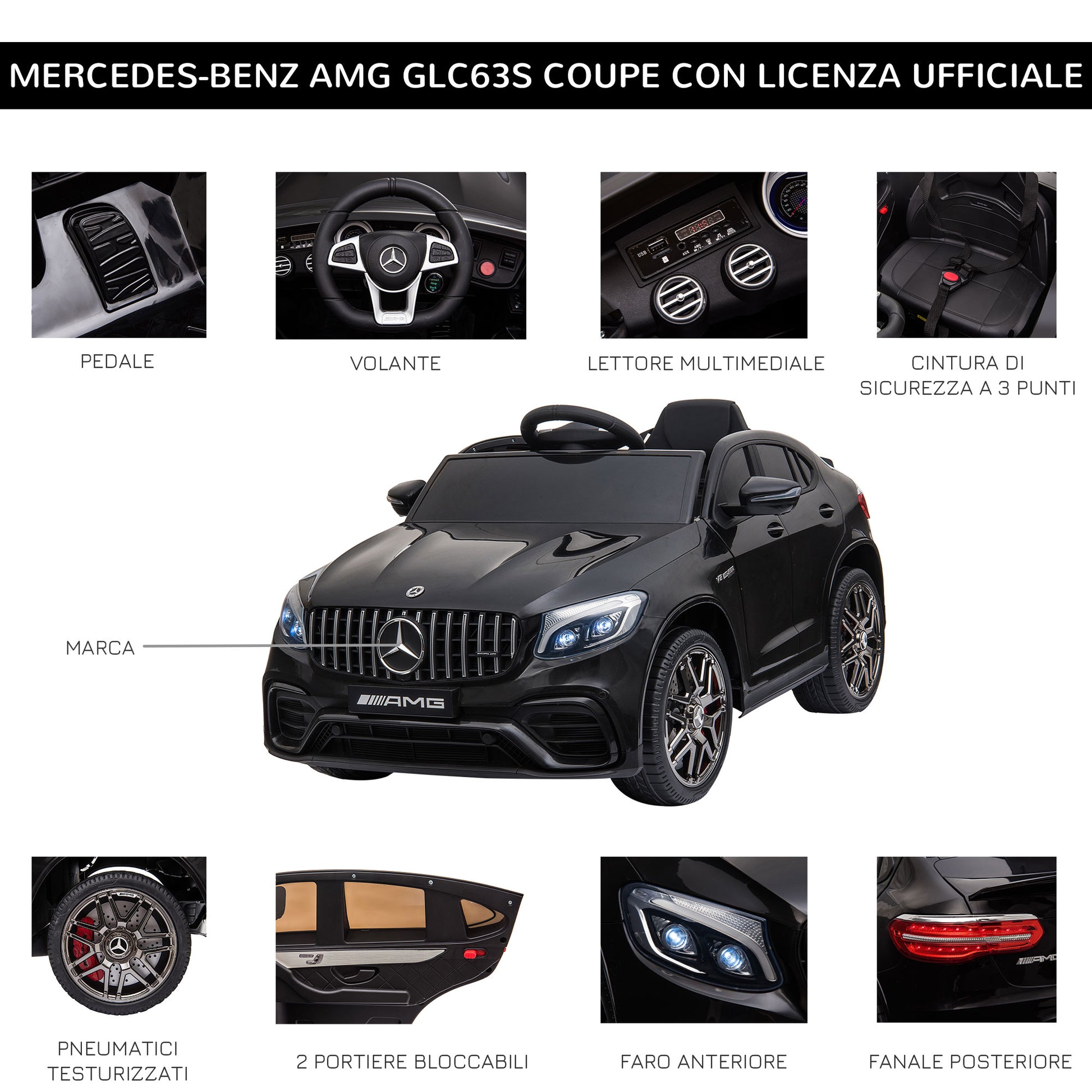 Electric Ride-On Car for Kids 3-5 Years Mercedes with Seat Belt and Remote Control, Black - Borgè