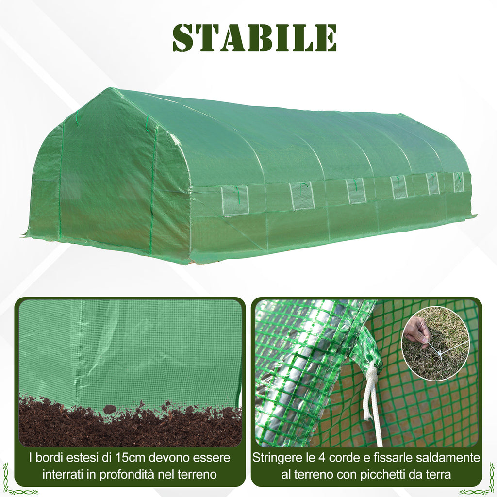 8x3x2m PE and Steel Tunnel Greenhouse with Roll-Up Door and Windows, Green