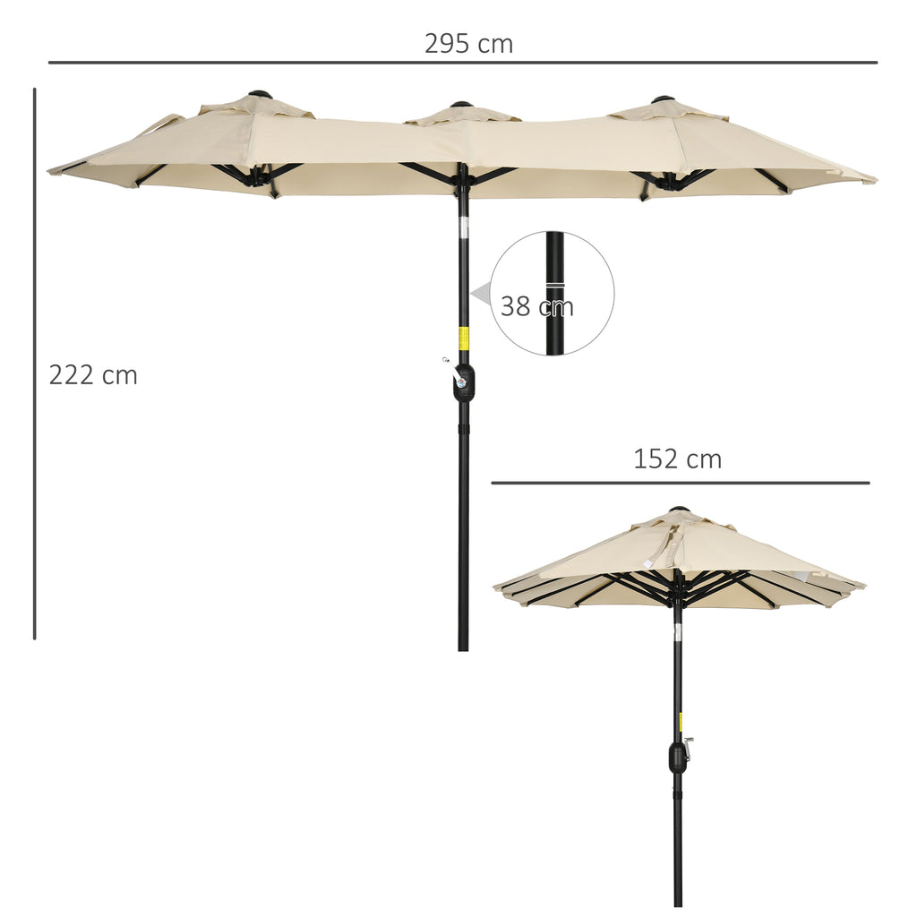 Double Tilting Garden Umbrella with Crank Opening, 295x152x222 cm, Khaki