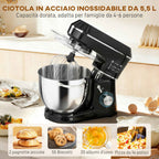 HOMCOM 1400W Stand Mixer with 7L Bowl and 6 Speeds, Dough Hook, Whisk and Beater, Black