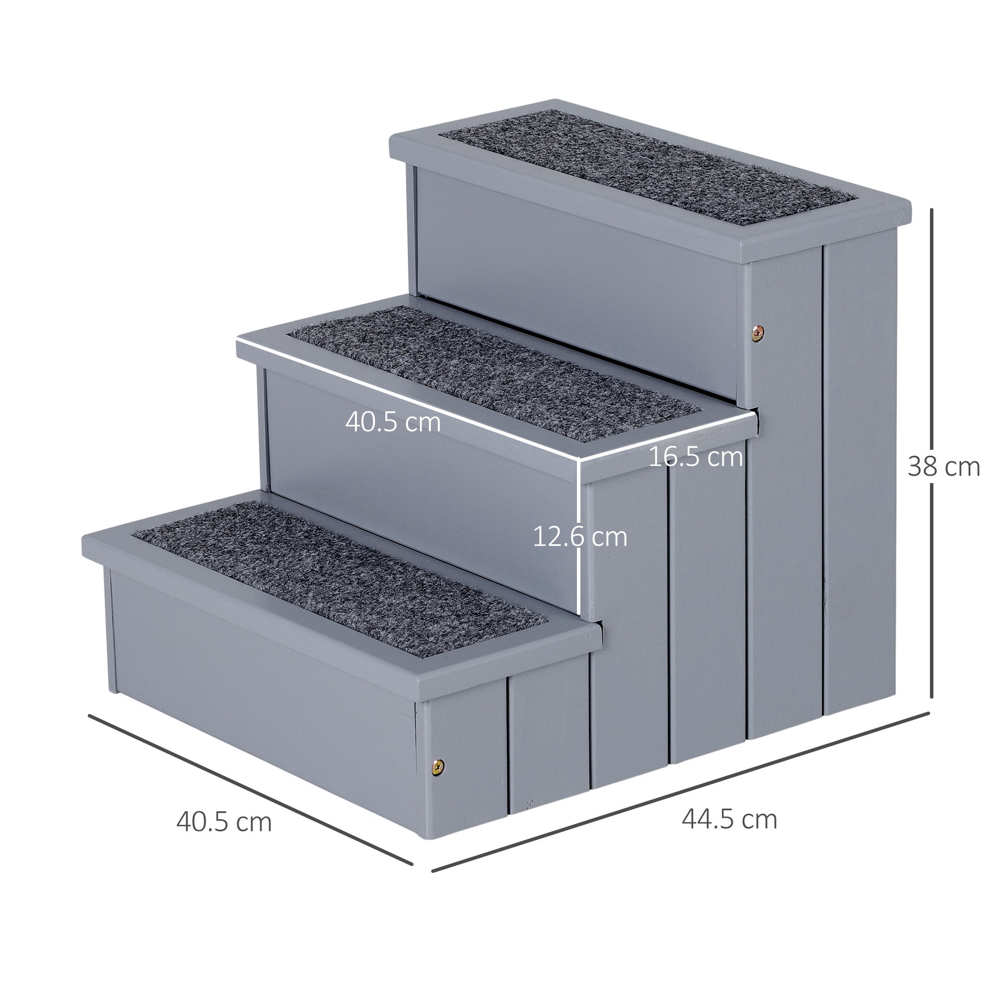 3-Step Dog Stairs with Non-Slip Mat and Storage Space, 40.5 x 44.5 x 38 cm, Grey