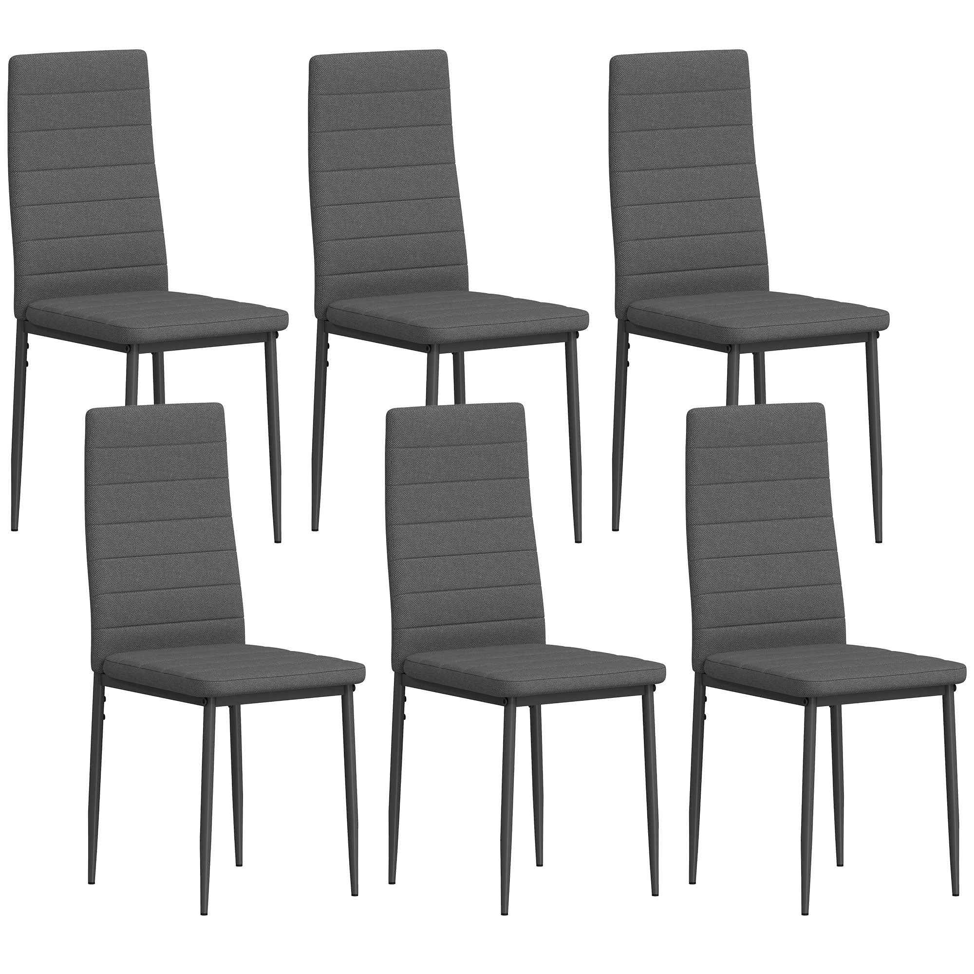 HOMCOM Set of 6 Upholstered Chairs for Living Room or Dining Room, Modern Kitchen Chairs, in Steel and Grey Fabric