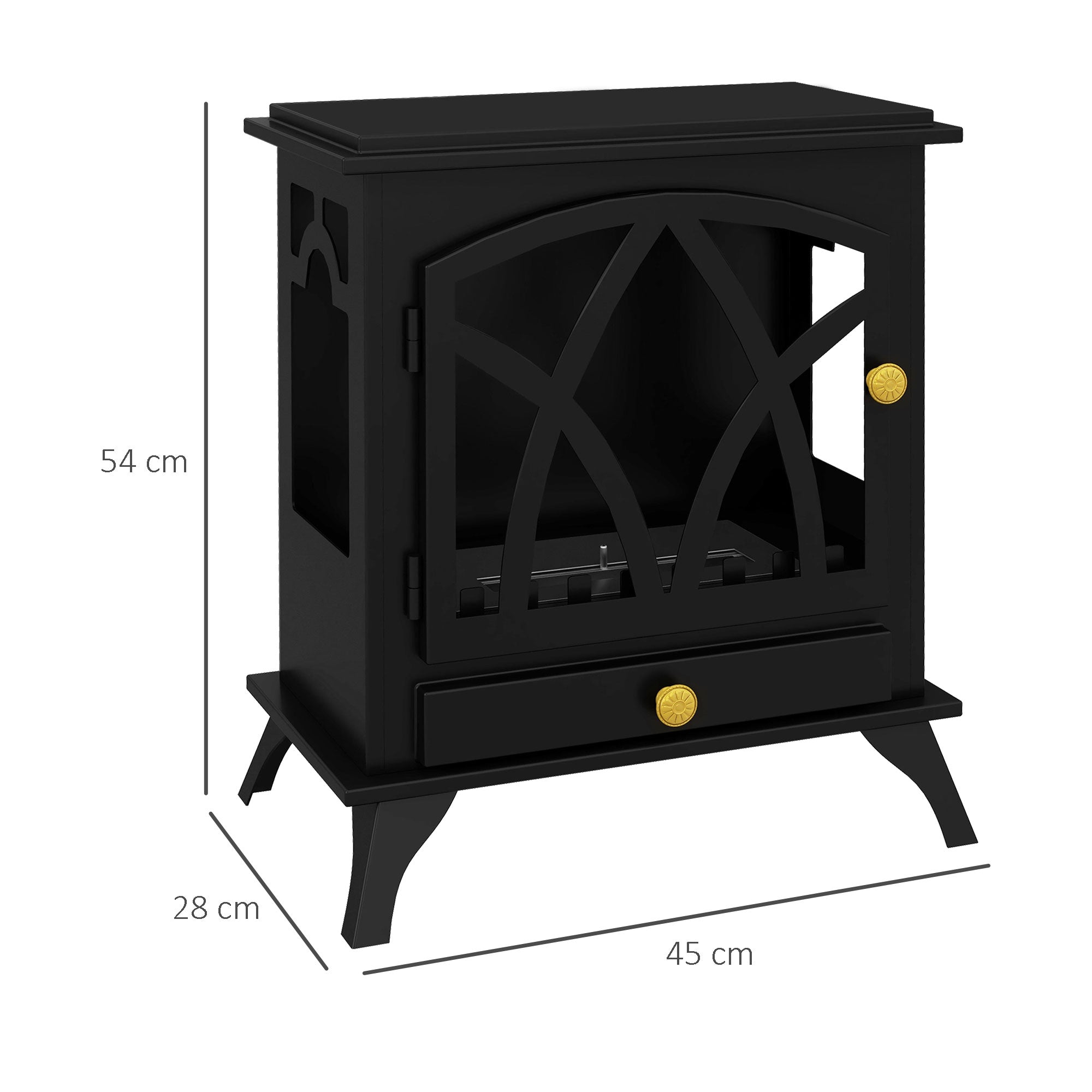 Floor-Standing Bioethanol Fireplace with 1.2L Burner and 25-Inch Cover, 45 x 28 x 54cm, Black