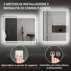 Anti-Fog Bathroom Mirror with Adjustable LED Light, Bluetooth Speaker, Touch Buttons, 80x100cm