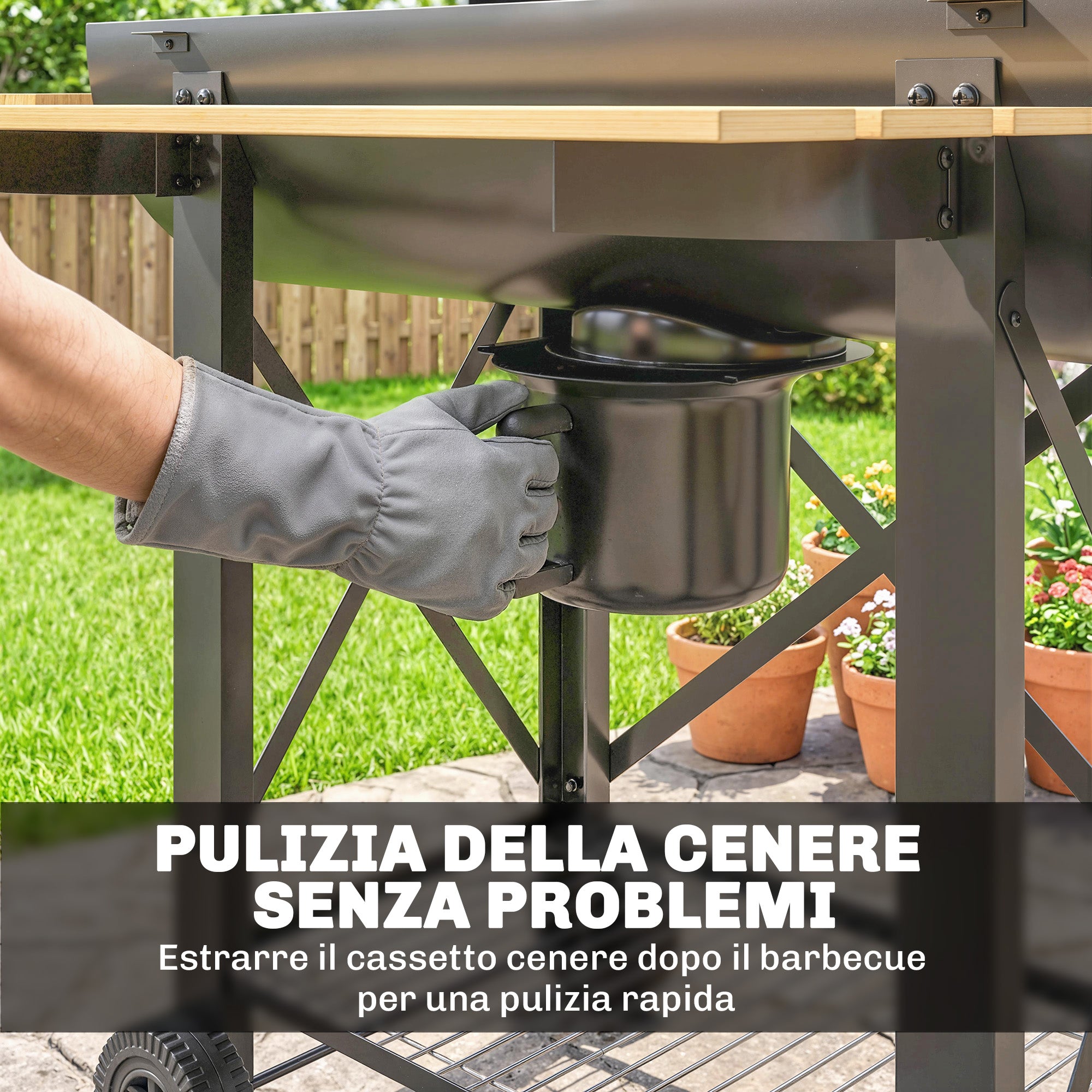 Outsunny Charcoal Barbecue, Mobile Grill with Folding Shelves and Thermometer