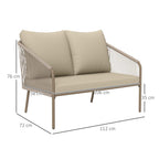 Outsunny 2-Seater Boho Style Garden Sofa in PE Rattan and Steel with Cushions, 112x72x76, Beige