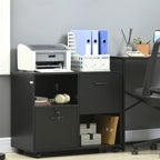 Mobile Office Cabinet with 2 Drawers for Documents and Shelves, Lockable Wheels, 80x40x66cm, Black