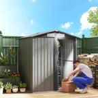 Outsunny Steel Garden Shed with Sloped Roof and 4 Air Vents, 152x132x188 cm, Grey