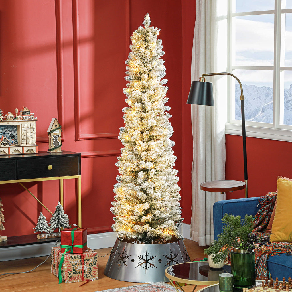 Snowy Christmas Tree with 329 Branches and White LED Lights, in Plastic and Metal, Ø52x180 cm, Green