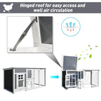 Wood Chicken Coop Hutch Hen House Cage PC Roof w/ Run Nest Box Deluxe 160 x 75 x 80 cm, Grey and white - Borge' Group Limited