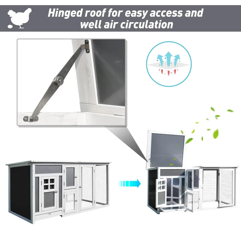 Wood Chicken Coop Hutch Hen House Cage PC Roof w/ Run Nest Box Deluxe 160 x 75 x 80 cm, Grey and white - Borgè