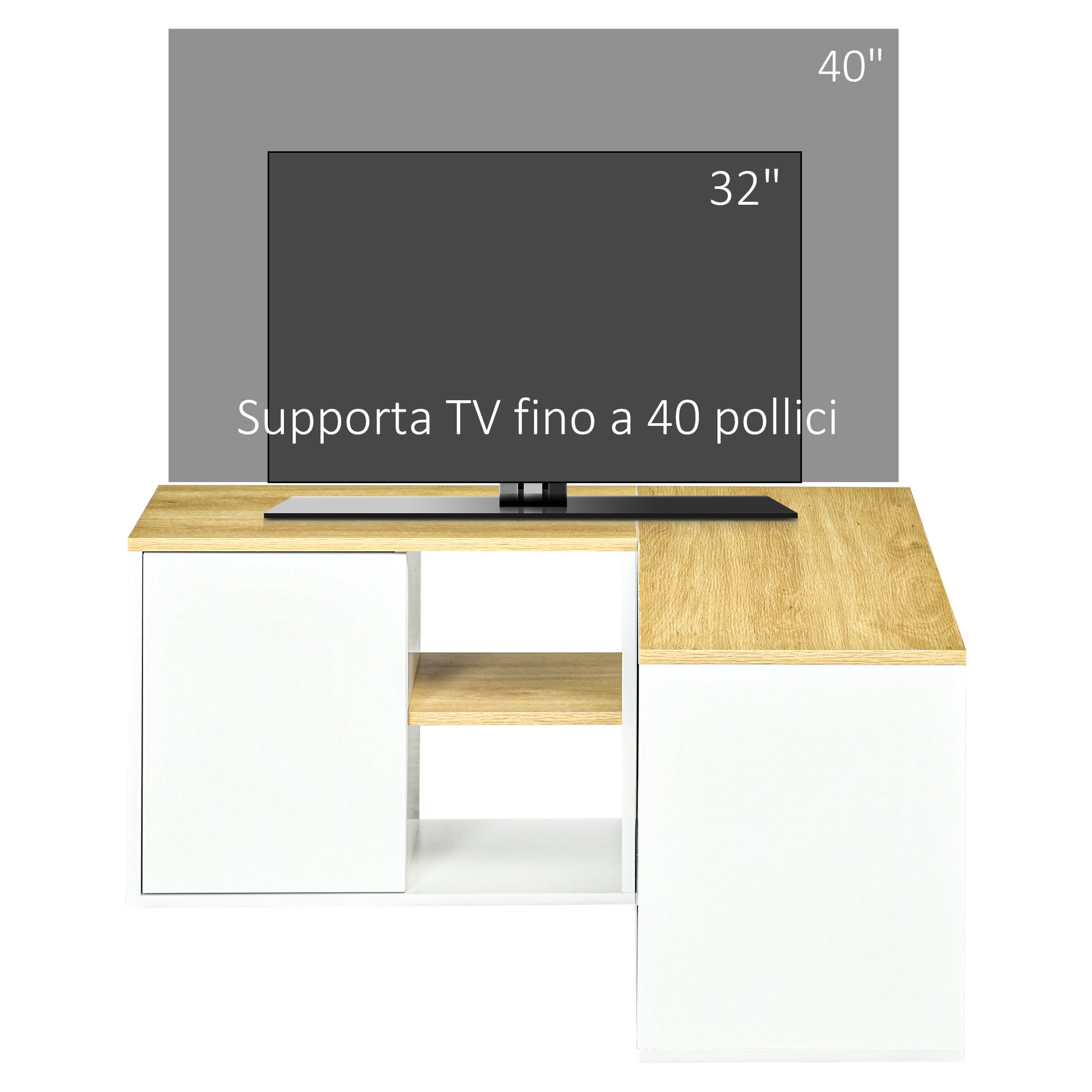 Homcom Mobile TV A L for 40 "TV with 3 open shelves and 2 lockers, in chipboard, 90x90x45 cm - Borgè