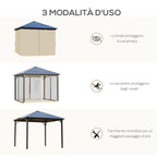 3x3m Garden Gazebo with Polycarbonate Roof and Mosquito Nets, Coffee and Khaki - Borge' Group Limited