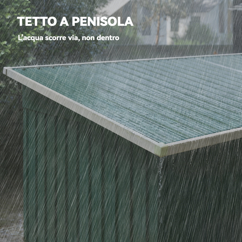 Outsunny Steel Garden Shed 272 x 134 cm with Double Sliding Doors and 2 Vents, Green