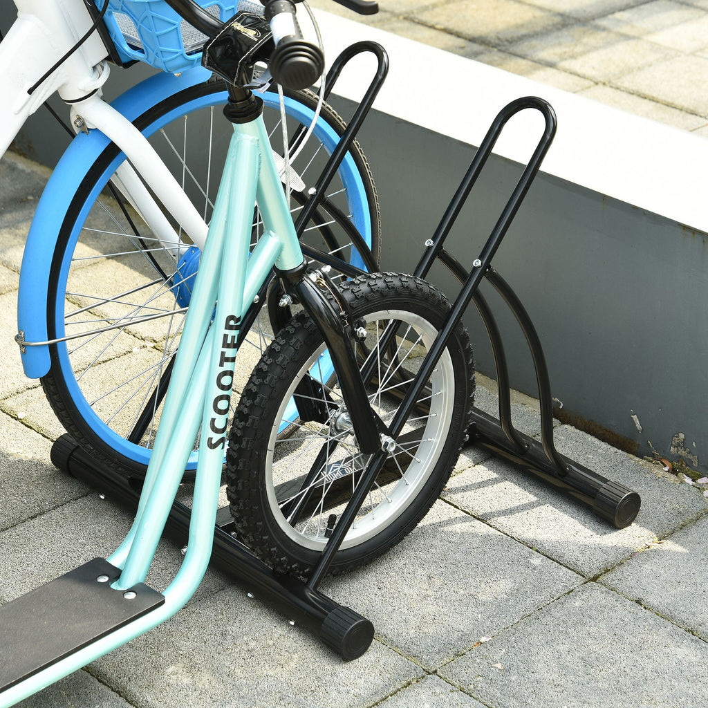 Floor-Standing Bike Rack for 2 Bikes with Tires up to 6.5 cm, Black Steel Swivel Frame, 60x54x57cm