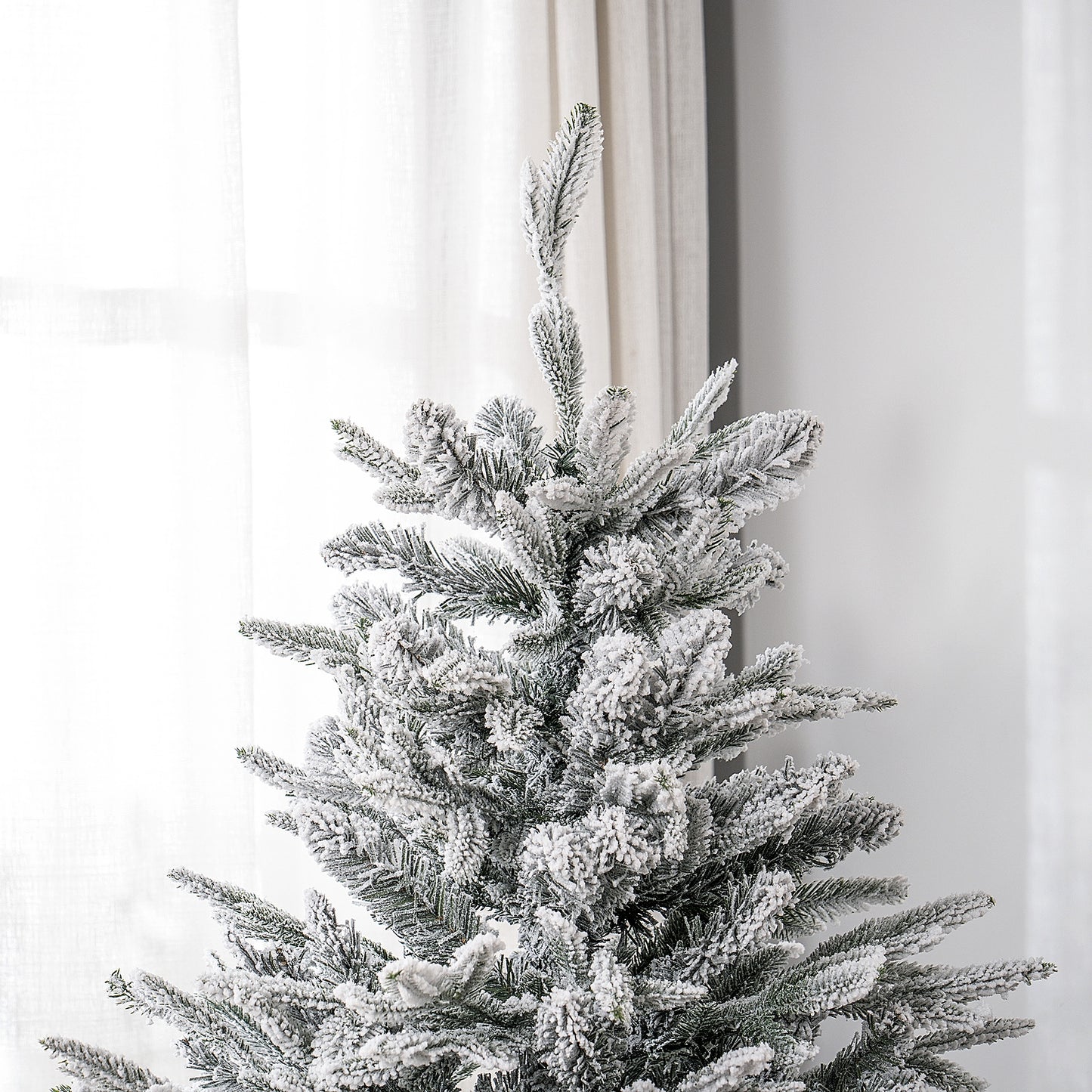 CHRISTMAS TREE - 180cm Snowy Christmas Tree with 2531 Branches Tall and Narrow with Folding Base, Green