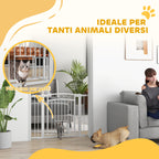 Adjustable Dog Gate with Extensions, Cat Door and One-Handed Opening, 76-104x77cm, White