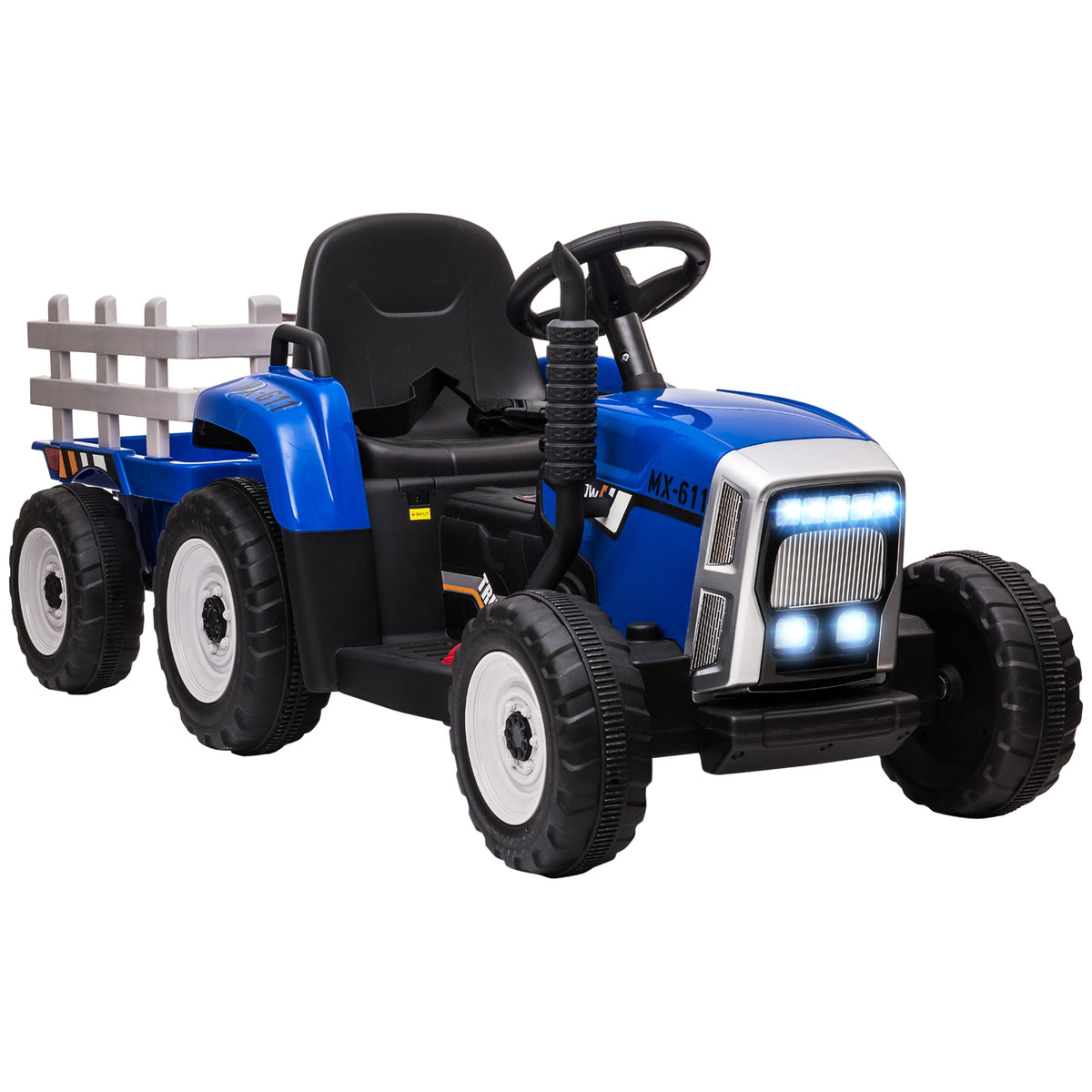 HOMCOM Electric Tractor for Kids with Removable Trailer, Remote Control, USB Port, Music and Lights, Ages 3-6 Years, Blue