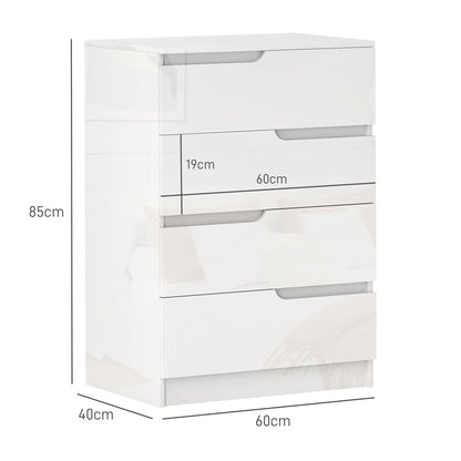 Modern and Minimal 4 Drawer Chest of Drawers in Wood, 60x40x85 cm, Glossy White