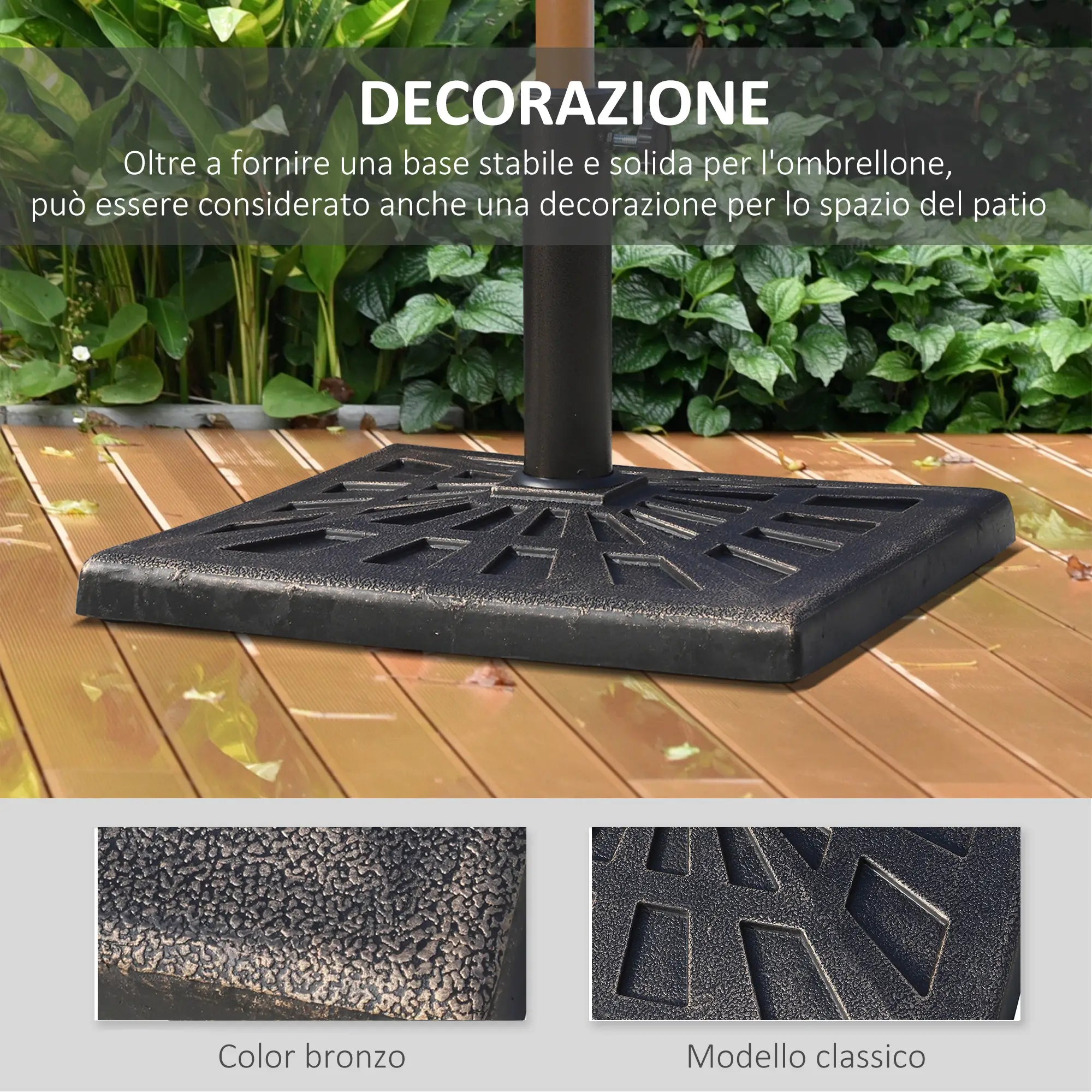 Square Resin Umbrella Base for Ø3.8/4.8cm Poles, 47x47x32cm - Borge' Group Limited