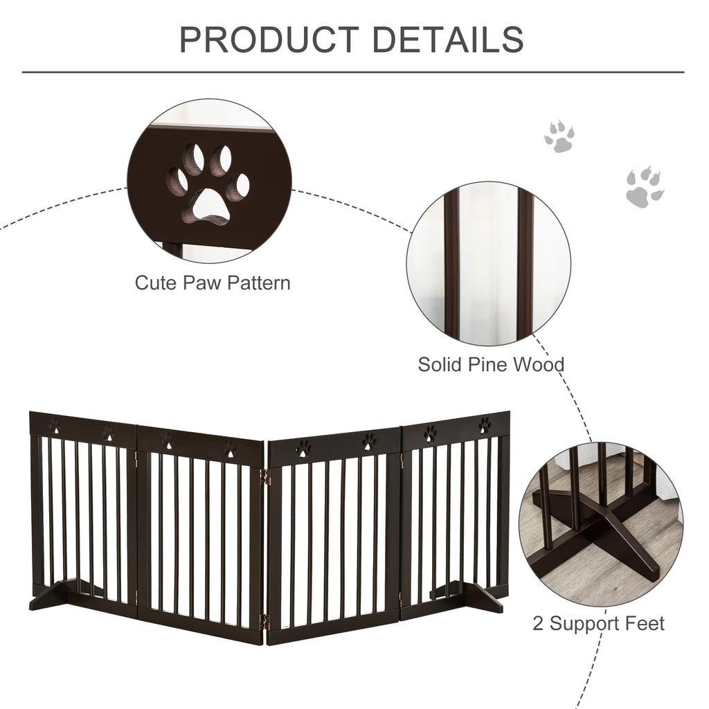 PAWHUT Dog gate small folding size, pine wood, 204x30x61 cm, brown - Borgè
