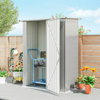 Outsunny Metal Tool Shed with Sloped Roof and Lockable Door, 142x86x189 cm, Silver