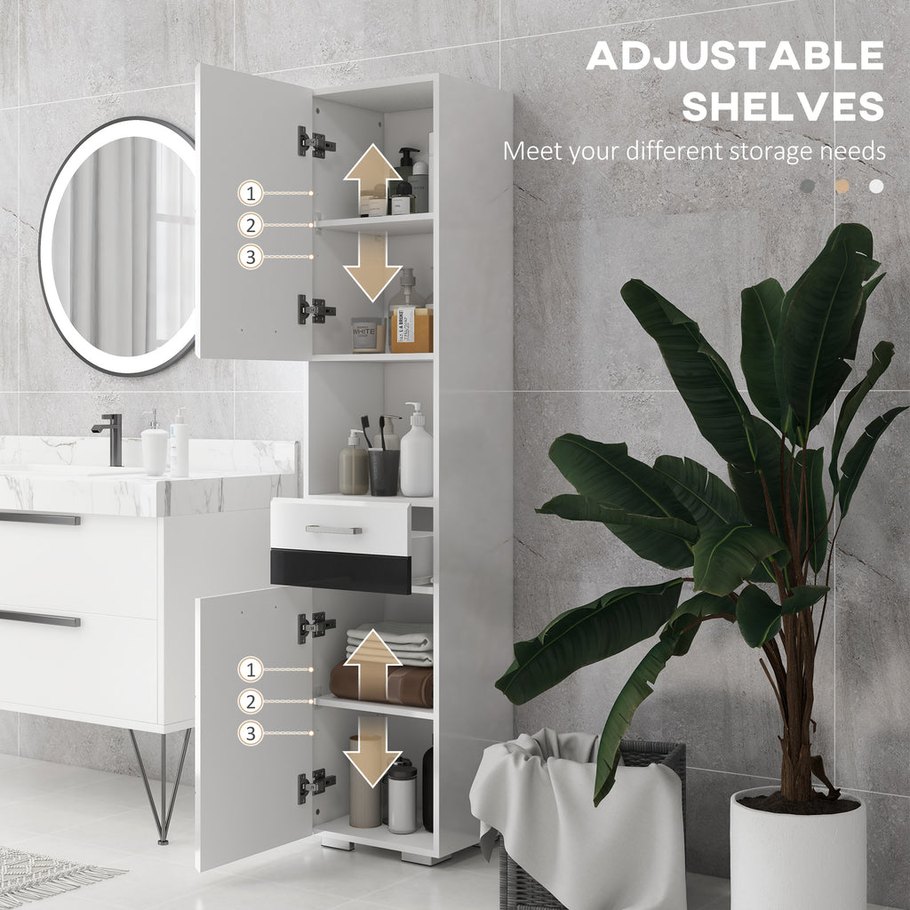 Kleankin Bathroom column in MDF with open shelf, drawer and locked locker, 37x32.5x170 cm, white - Borgè