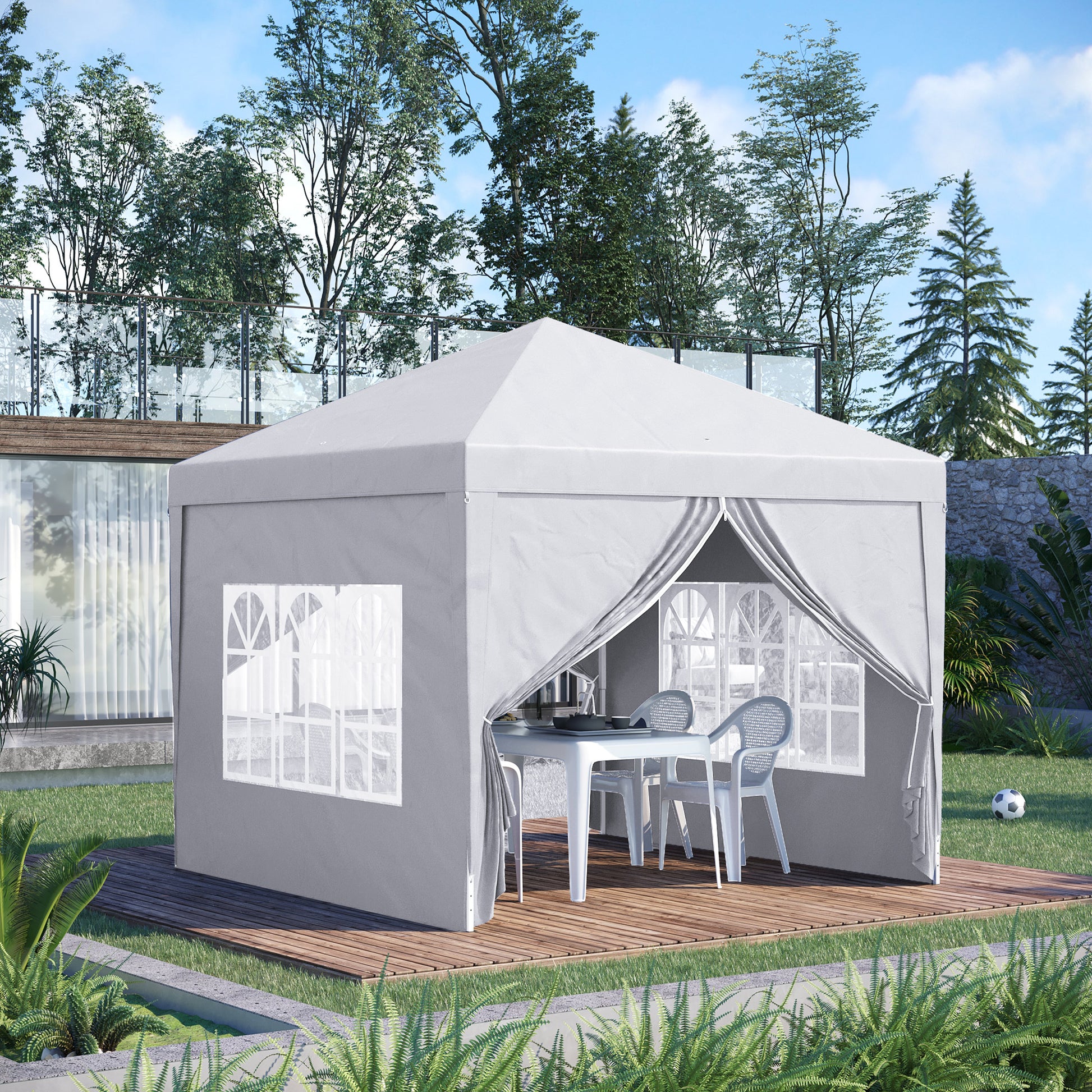 Outsunny gazebo 3x3 m folding and waterproof with side panels, in steel and oxford fabric, white - Borgè