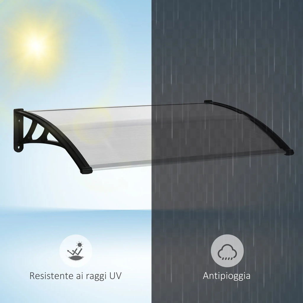 Outdoor Canopy for Windows and Doors, in Polycarbonate and Aluminum, 110x60x18cm - Transparent - Borge' Group Limited