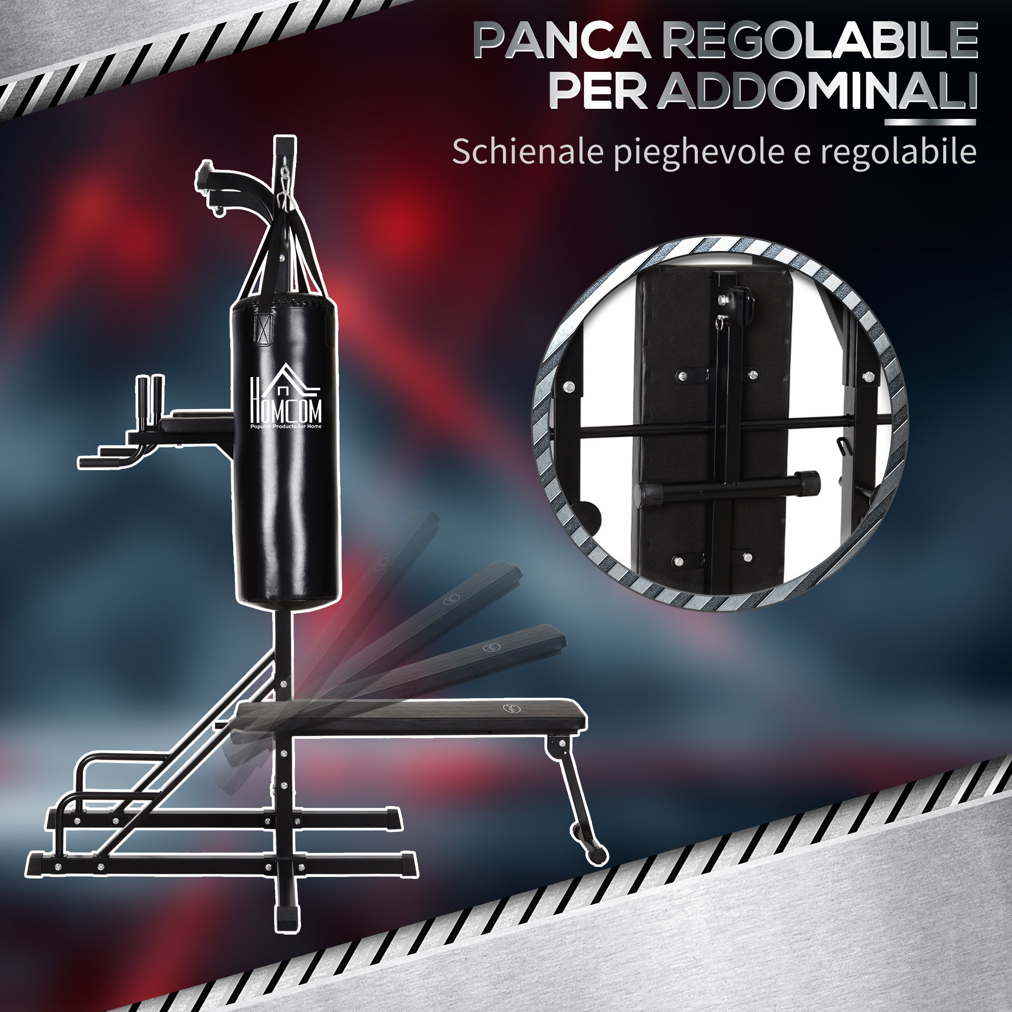 Power Tower with Bench and 20kg Punching Bag, Black Steel Multi-Purpose Station for Total Body Training