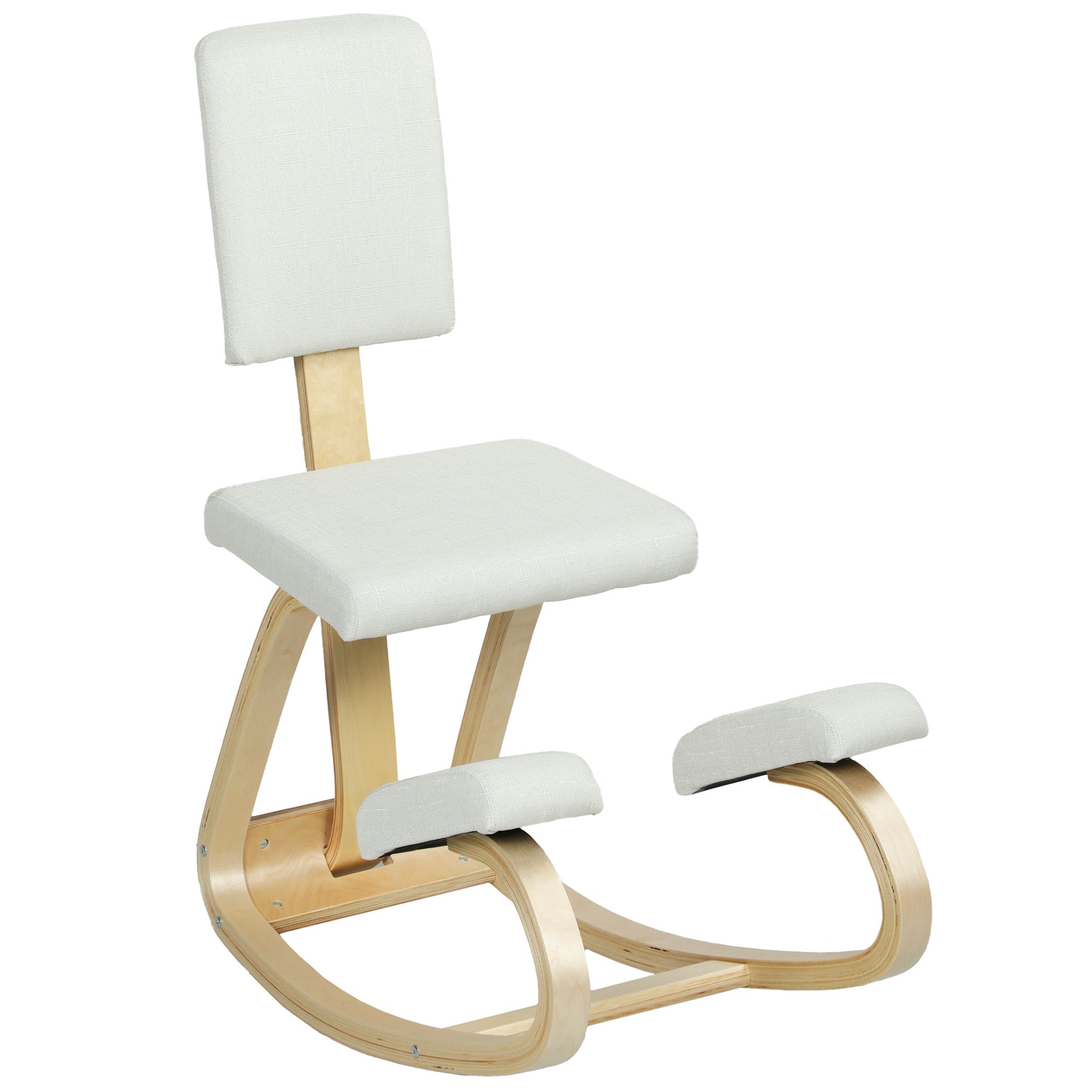 Rocking Kneeling Chair in Linen-Effect Fabric and Birch Wood, 51x84x93 cm, Cream