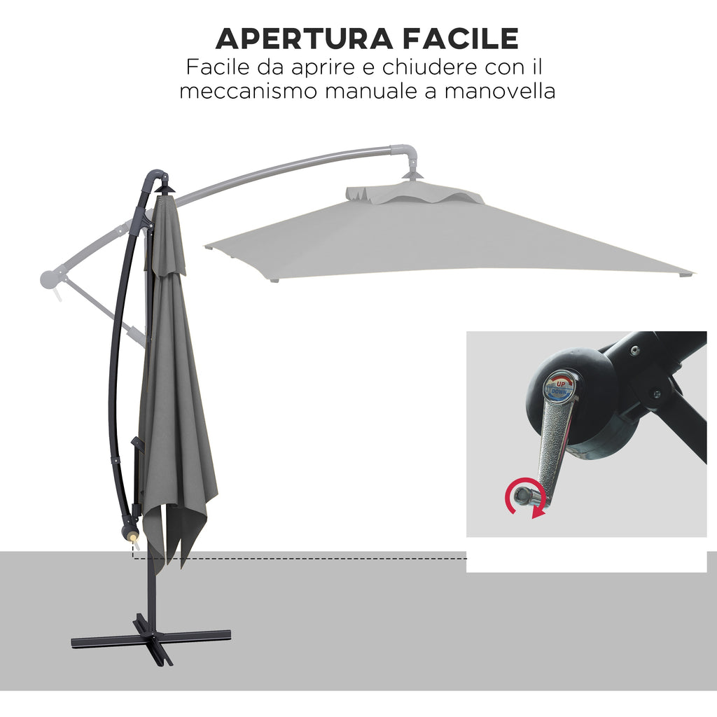 Decentralized Garden Umbrella with Cross Base and Crank Opening, 294x193cm, Gray - Borgè