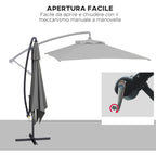 Decentralized Garden Umbrella with Cross Base and Crank Opening, 294x193cm, Gray - Borgè