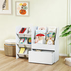 Toy Storage Shelf with 6 Baskets, 3 Shelves and Bottom Box, Made of Wood, Plastic and Steel, 100x30x80 cm, White