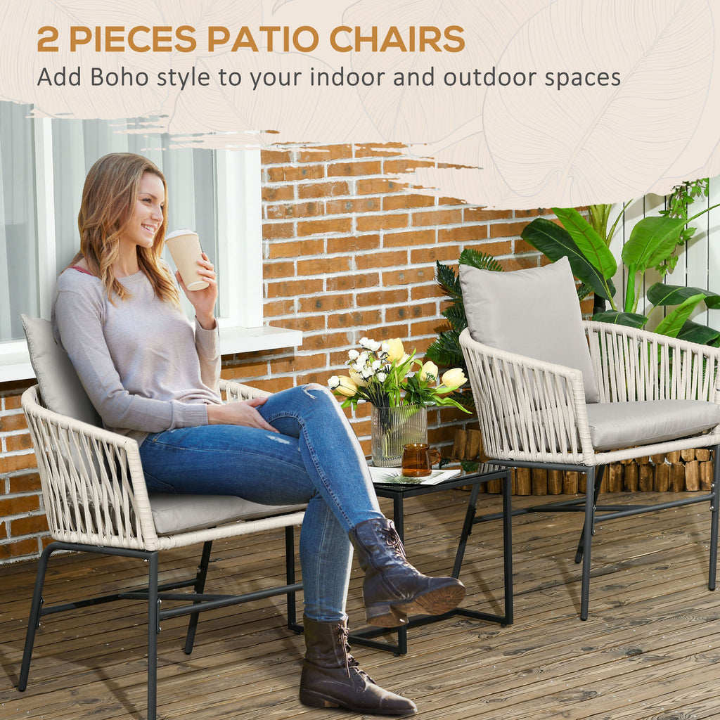 Outsunny set 2 boho -style garden chairs with rope coating and padded cushions, gray - Borgè