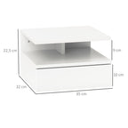 Floating Nightstand for Bedroom with Drawer and Wooden Shelf, 35x32x22.5cm, White