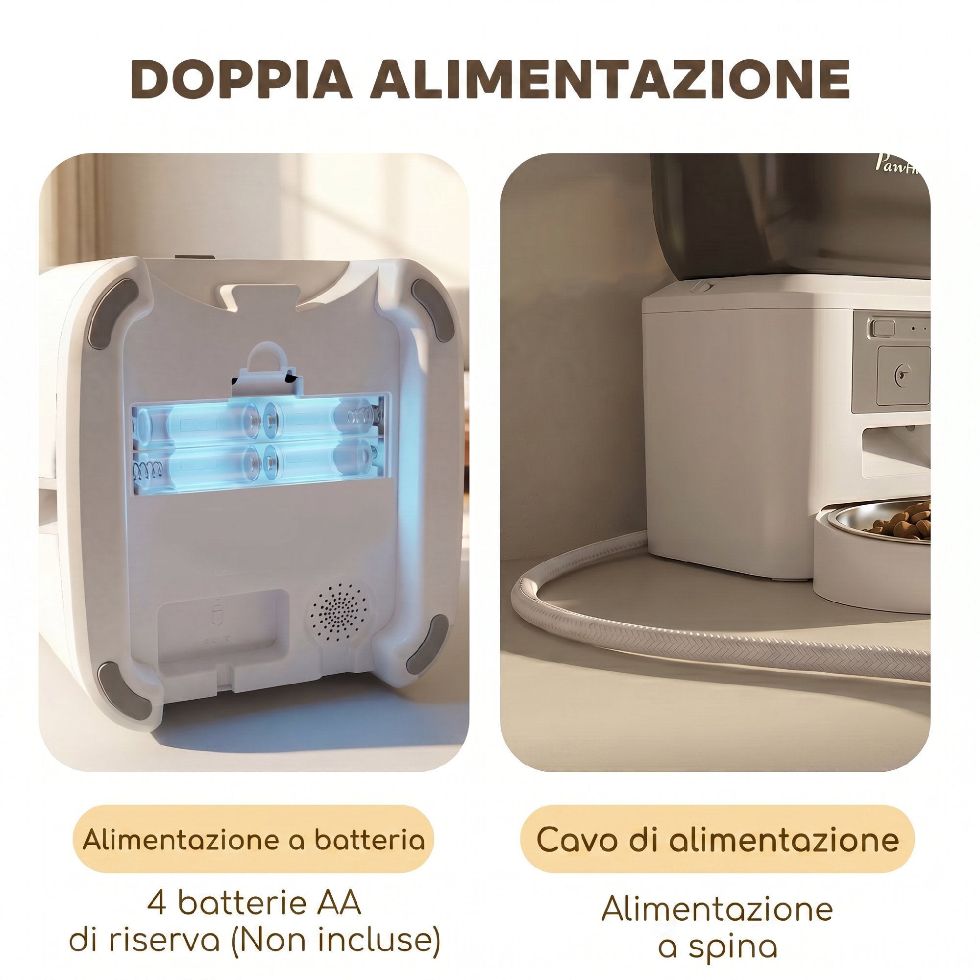 PawHut Automatic Cat and Dog Food Dispenser 4L WiFi 2.4G, App Control with Camera, Bowl, White