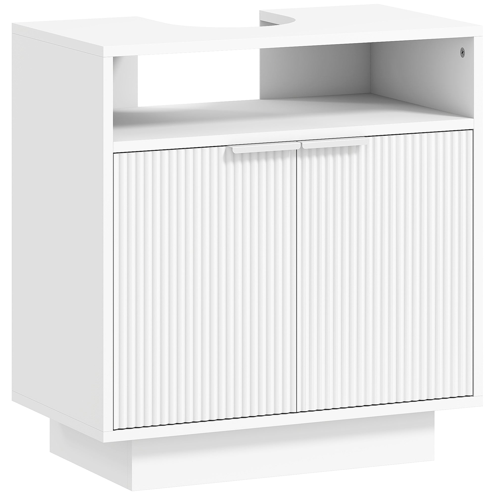 Under Sink Bathroom Cabinet with Adjustable Internal Shelf and Open Shelf, Wooden, 60x33x63 cm, White
