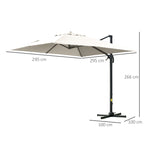 3x3m Cantilever Umbrella Tiltable with Crank and Cross Base, in Steel and Polyester, Cream White